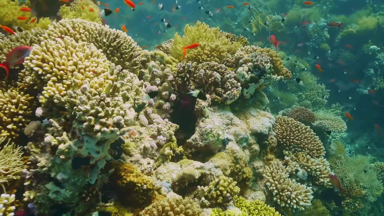 色彩斑斓的水下海景。珊瑚鱼。海底世界，海鱼。海洋生物的海洋世界。鱼礁海生。视频下载