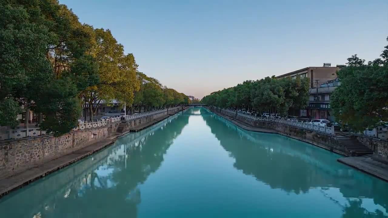 袁花河道日转夜延时视频素材