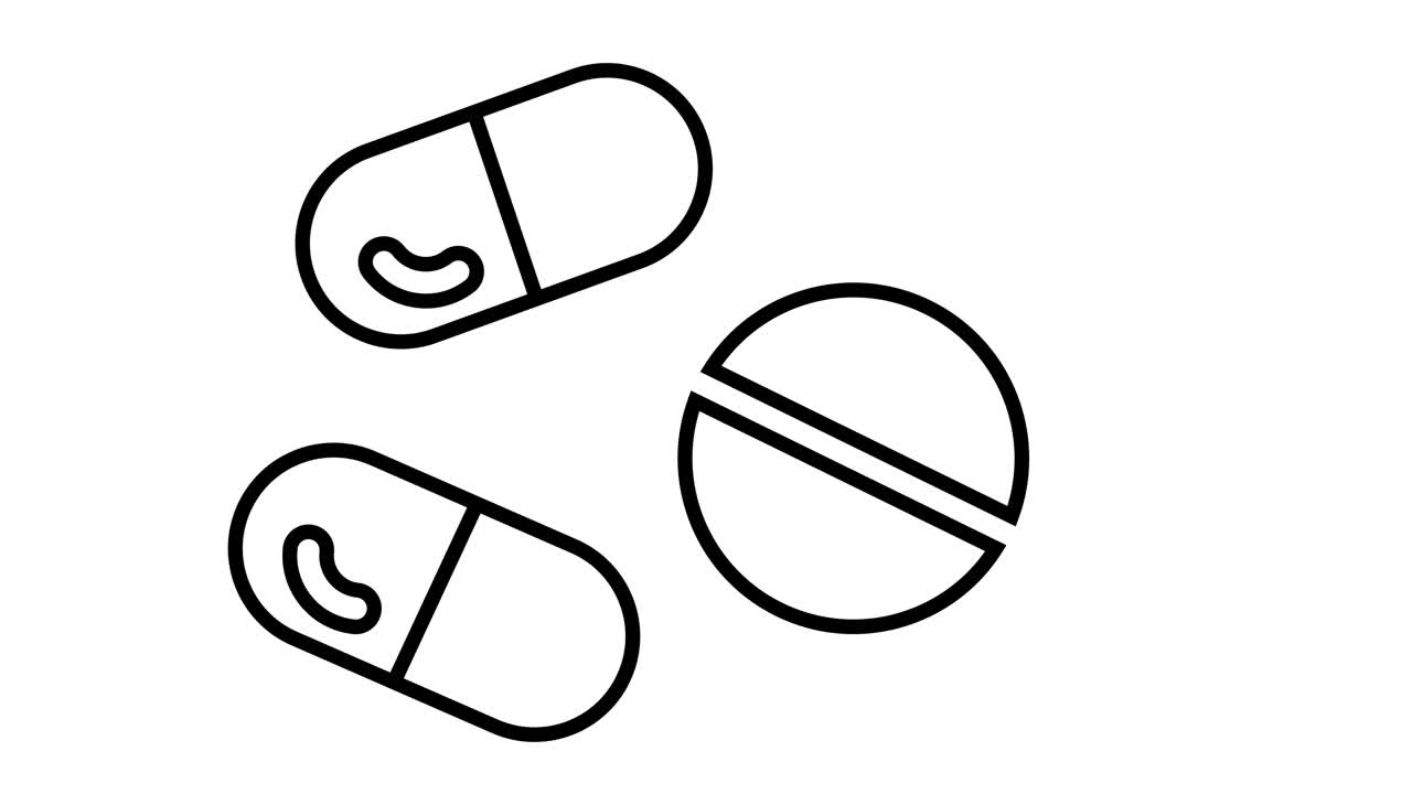 药丸和药物图标的线条草图动画视频素材
