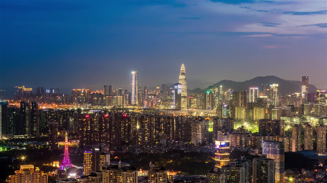 深圳南山城市天际线黄昏转夜景视频素材