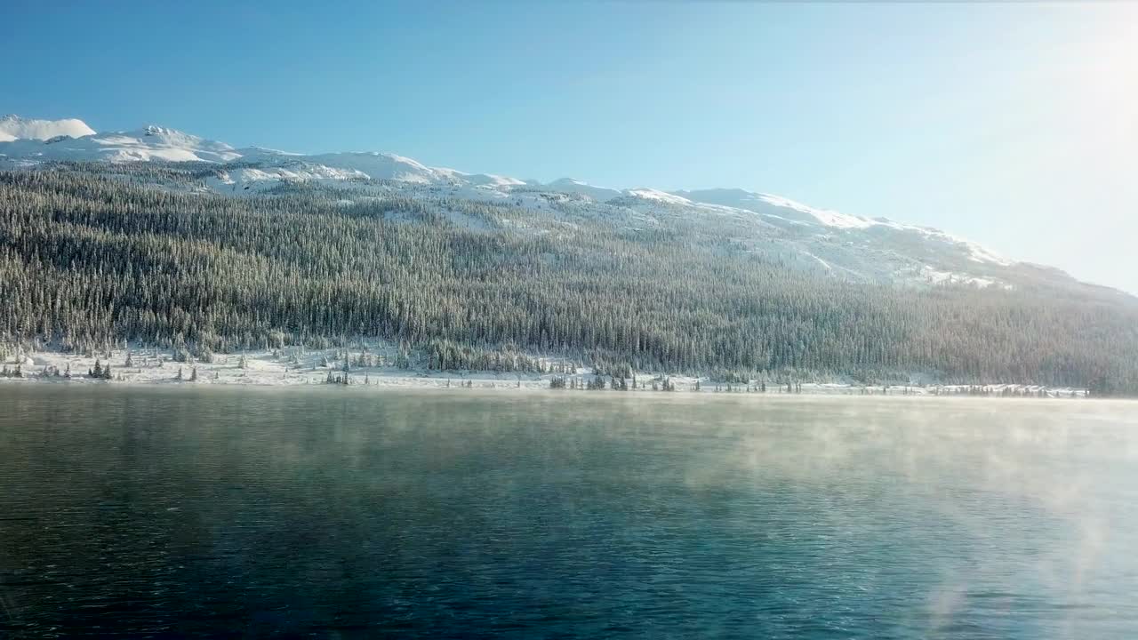 清晨的阳光和冬天的湖水视频素材