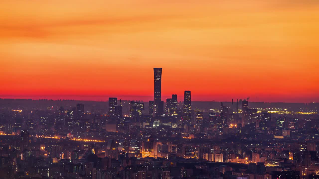 北京城市天际线 中国尊 国贸 夜景 日出 悬日视频素材