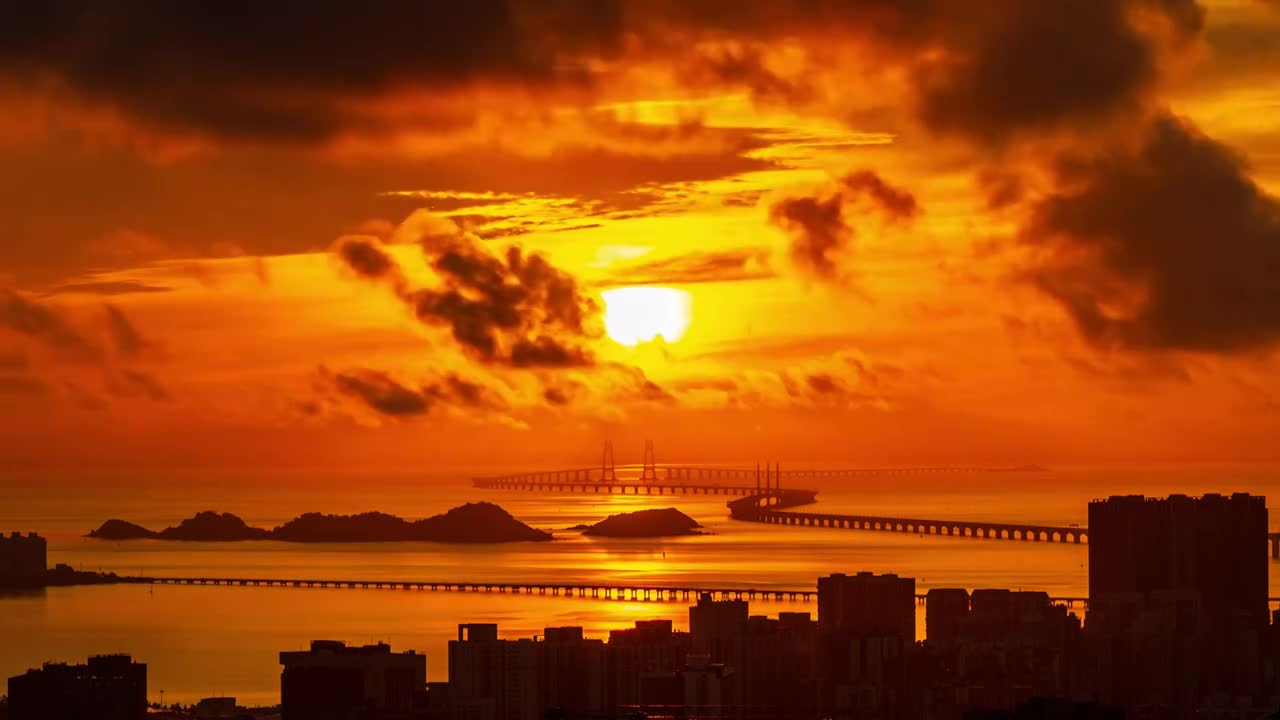 港珠澳大桥朝霞日出视频下载