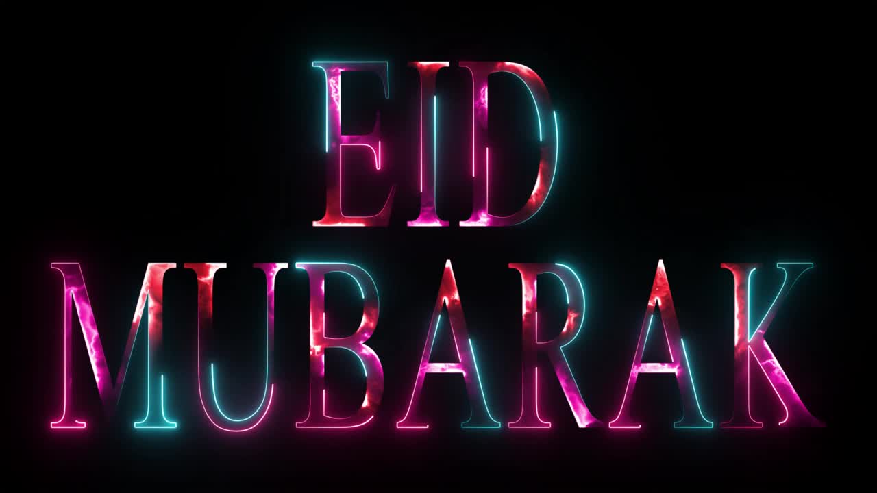 Eid Mubarak伊斯兰霓虹灯设计理念。穆斯林节日开斋节问候横幅。视频下载