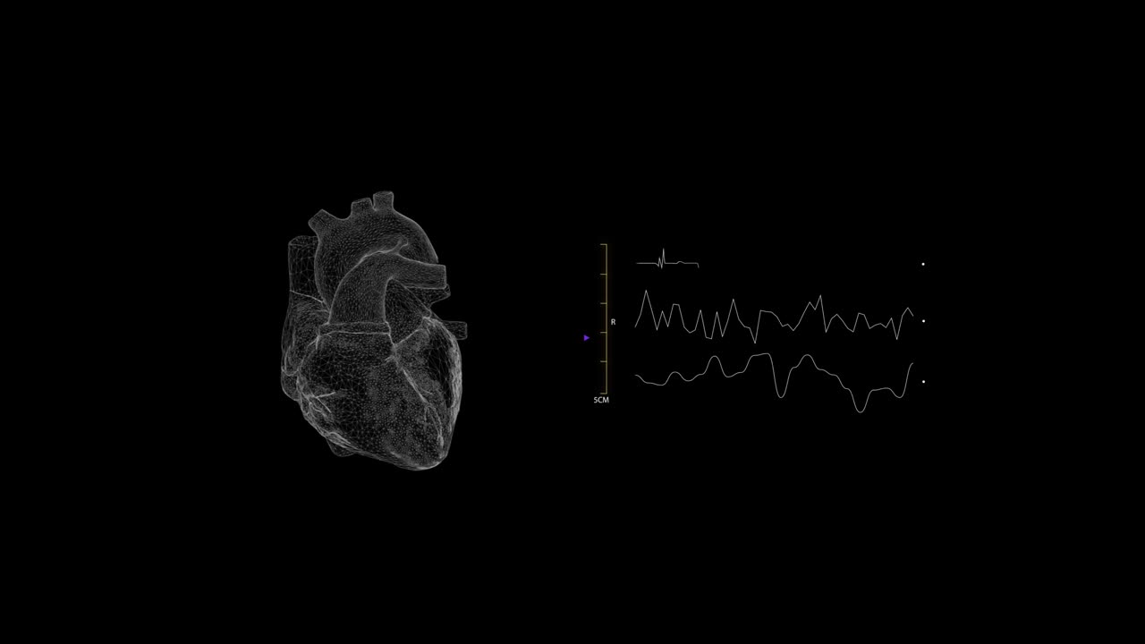 人类心脏被能量流包围的3D全息图-未来HUD解剖信息图- 4K视频素材