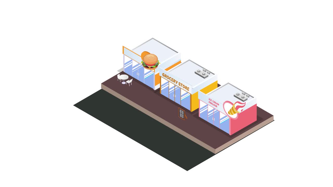 孤立的餐馆和杂货店大楼视频素材