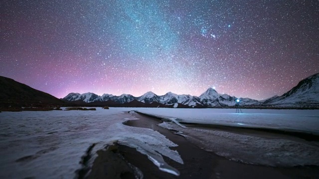 4K60P延时摄影 冰面雪地雪山群峰日转夜夜晚星空移动视频视频素材