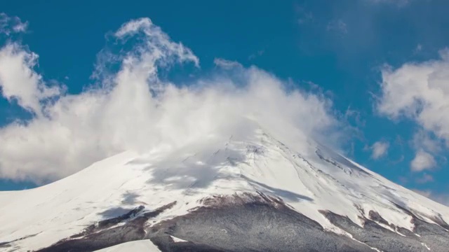 日本富士山和周围流动的云固定机位延时摄影视频素材