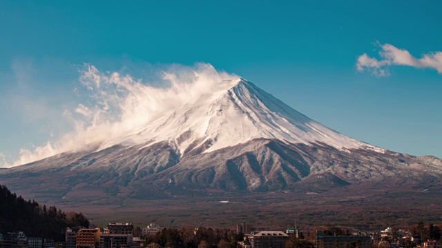 日本富士山和周围流动的云固定机位延时摄影视频素材