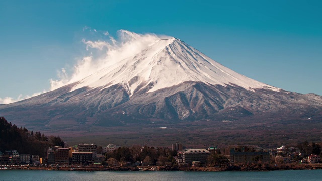 日本富士山和周围流动的云固定机位延时摄影视频素材