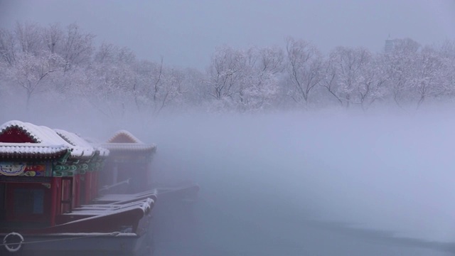 雪后颐和园的平流雾视频素材