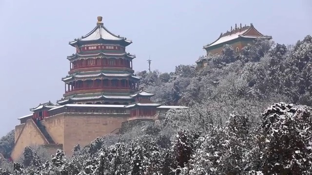 雪后颐和园佛香阁视频素材