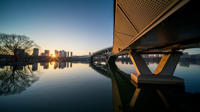 太原市跻汾桥日落夜景延时视频素材