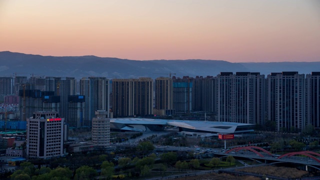 太原市滨河体育中心日落夜景延时视频素材