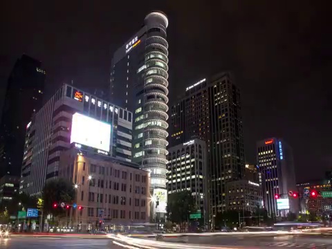 韩国首尔中no-gu光华门街夜景视频素材