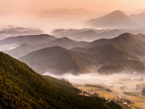 韩国蔚山都东明镇云海视频素材