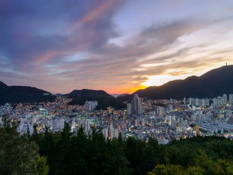 日落和夜景市中心区/西城，釜山，韩国视频素材