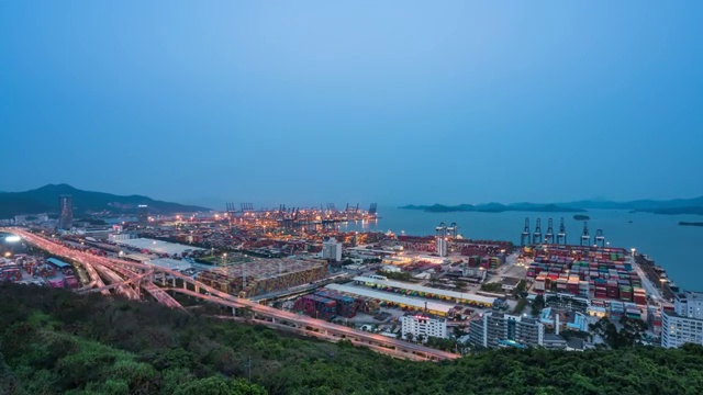 中国广东深圳盐田港夜景视频素材