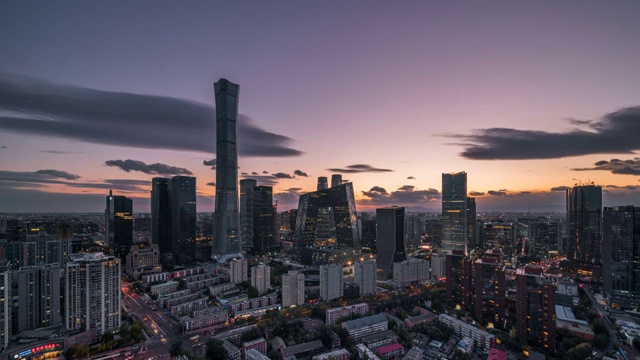 北京CBD中央商务区白天转黑夜城市天际线延时摄影视频素材