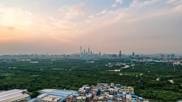 高视角下的广州城市天际线日转夜延时摄影视频素材