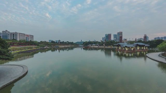 广东佛山南海桂城千灯湖公园，金融高新区，延时，日转夜视频素材