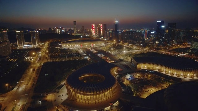 航拍济南奥体中心夜景视频素材