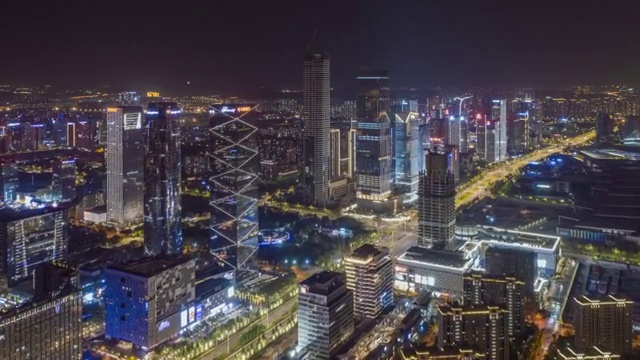 延时航拍南京河西繁华夜景视频素材