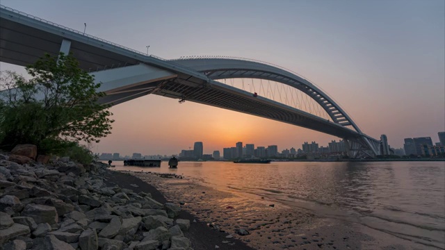 上海卢浦大桥日落延时视频素材