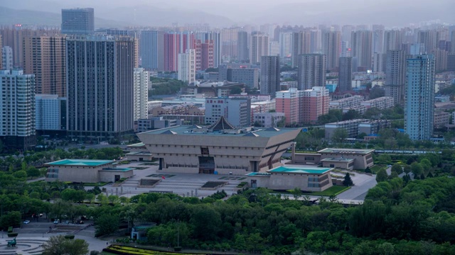 太原市山西博物馆夜景延时摄影视频素材