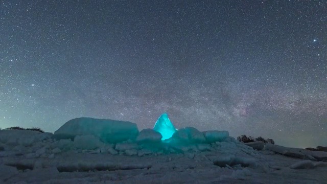 兴凯湖春季冰山北向星空银河延时视频素材