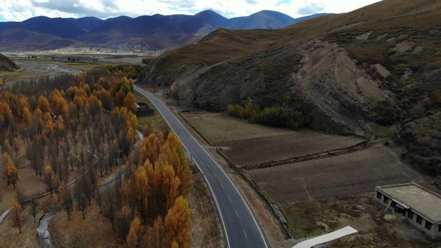 中国四川川西高原稻城色拉乡秋季田野公路旅行风光视频素材