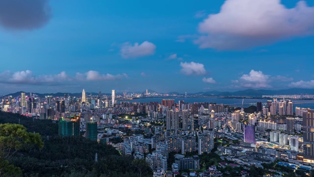 深圳南山区城市天际线黄昏转夜景视频素材