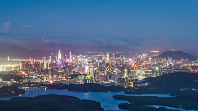 深圳南山区城市天际线黄昏转夜景视频素材