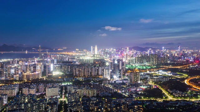 深圳南山区城市天际线黄昏转夜景视频素材