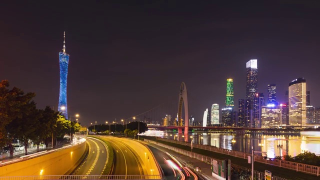 广州城市日转夜火烧云夜景延时视频下载