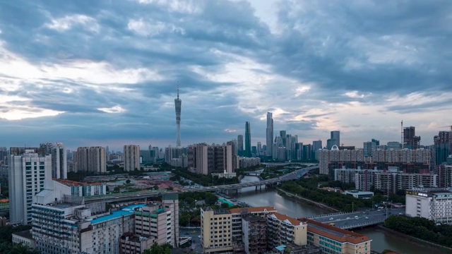 广州城市日转夜延时视频素材