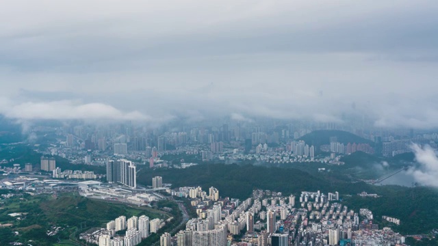 深圳市市区梧桐山视角城市风光延时摄影视频素材