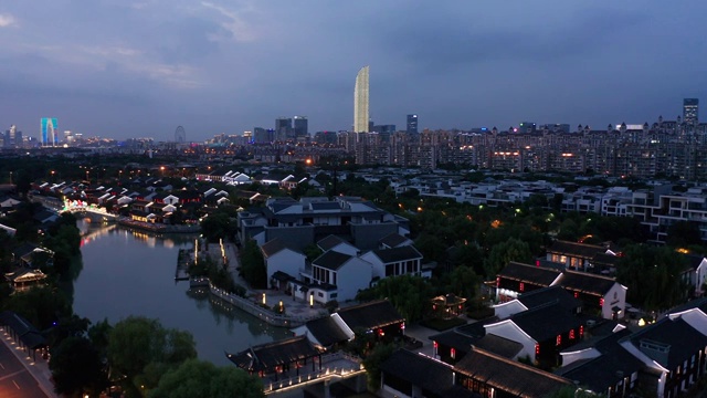 苏州园区斜塘老街夜景视频素材