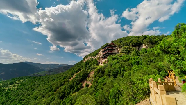 太原天龙山石窟白天多云延时 天龙山石窟 太原视频素材