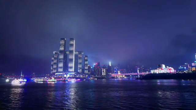 重庆两江汇雨后夜景延时摄影视频下载