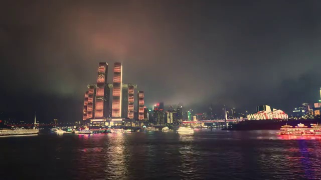 重庆两江汇雨后夜景延时摄影视频下载