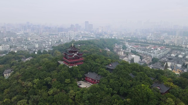 杭州西湖新十景吴山城隍阁航拍视频素材