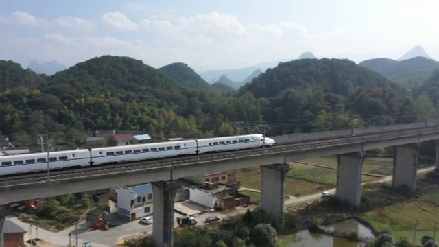 秋天阳光下田野大地上行驶的高速列车视频素材