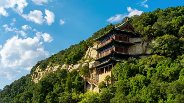 太原天龙山石窟白天多云延时 天龙山石窟 太原视频素材