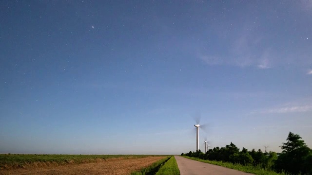 上海风力发电机与星空8k延时视频素材