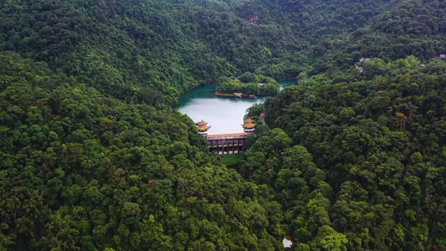 航拍肇庆市鼎湖区鼎湖山鼎湖湖泊蝴蝶谷热带雨林森林视频素材