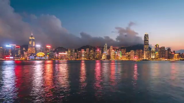 中国香港维多利亚港城市夜景延时摄影视频视频素材