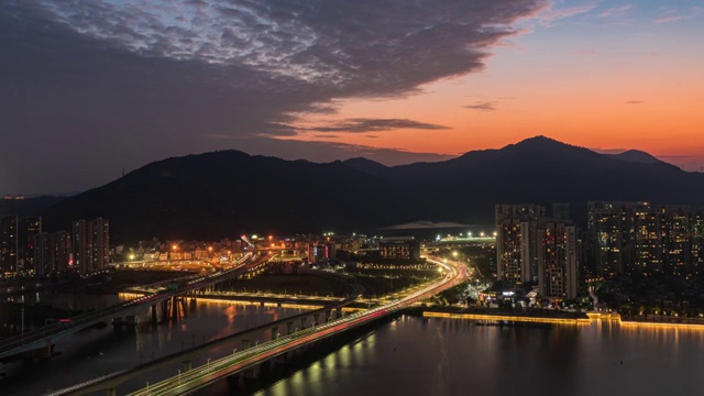 广东省珠海加林山隧道城市风光日转夜延时摄影视频素材