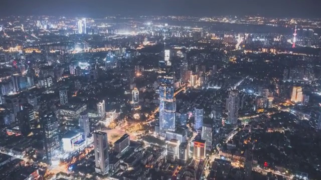 4K30P紫峰大厦中轴线夜景航拍大范围延时视频素材