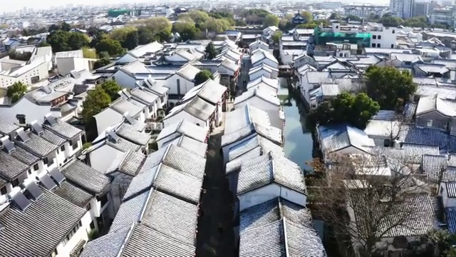 苏州山塘街雪景航拍视频素材